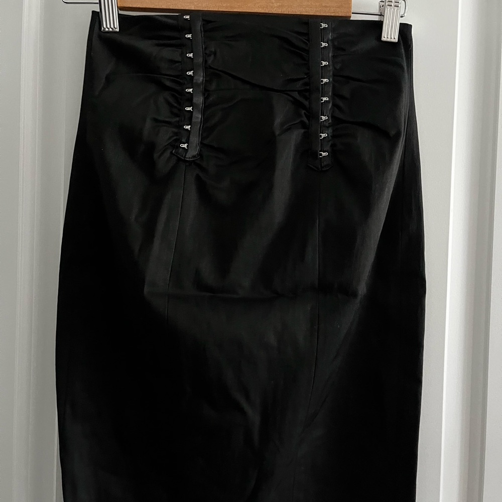 Bebe Black Ruched Midi Pencil Skirt